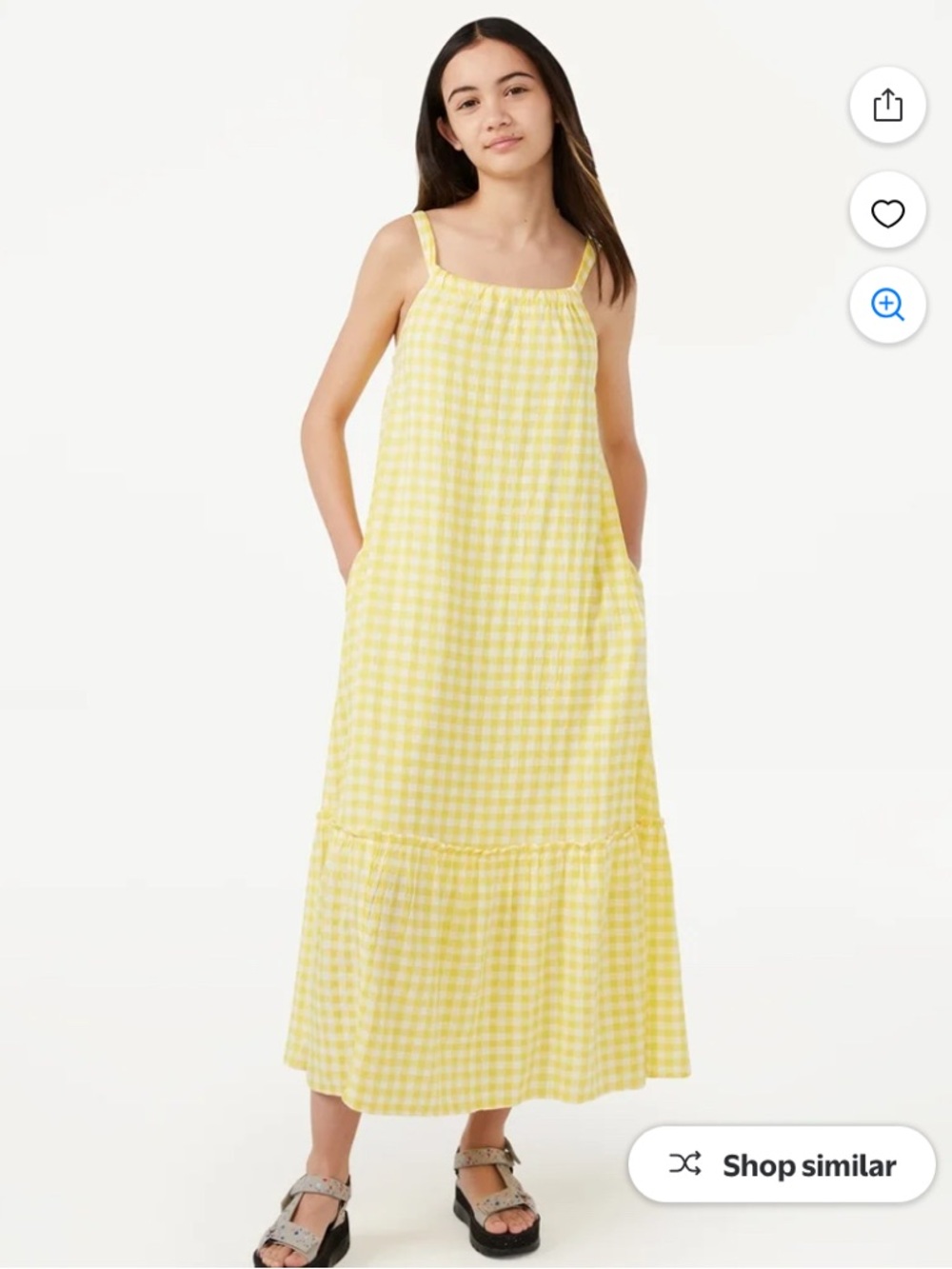 Girls' Yellow Gingham Strappy Maxi Dress